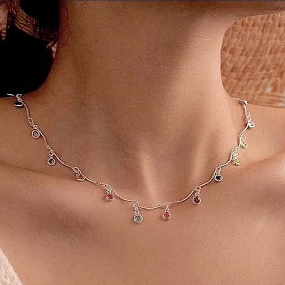 Sterling Silver Plated Gemstone Drop Necklace - Picture 1 of 9